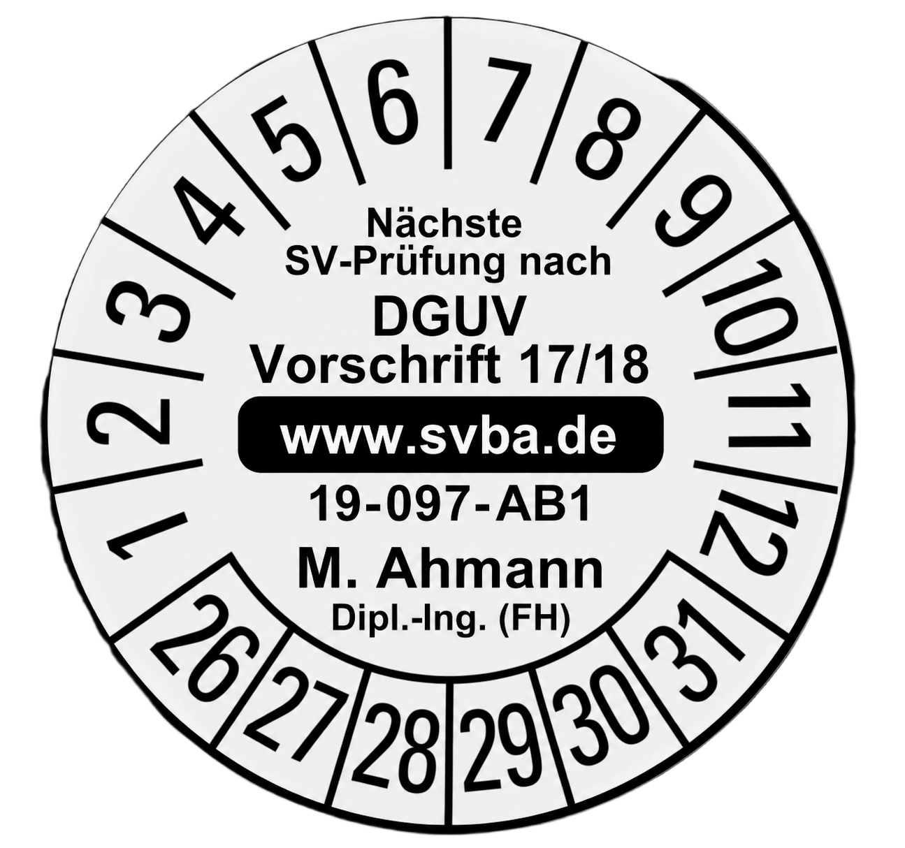 Prüfplakette für die Sachverständigenprüfung nach DGUV Vorschrift 17 Prüfplakette für die Sachverständigenprüfung nach DGUV Vorschrift 17
